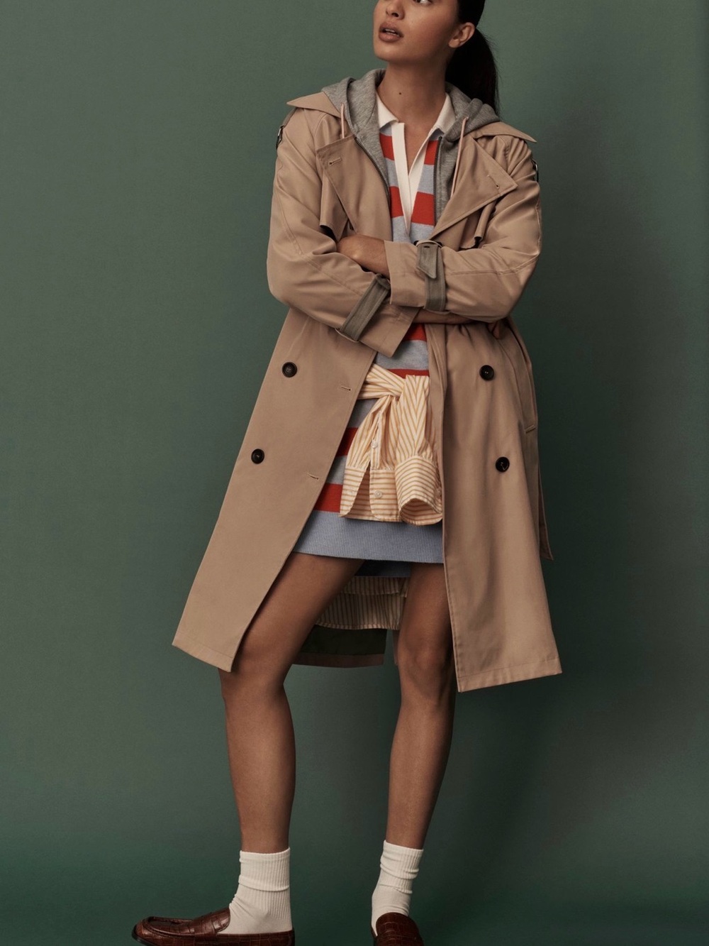 Pilcro Hooded Dickie Belted Trench Coat